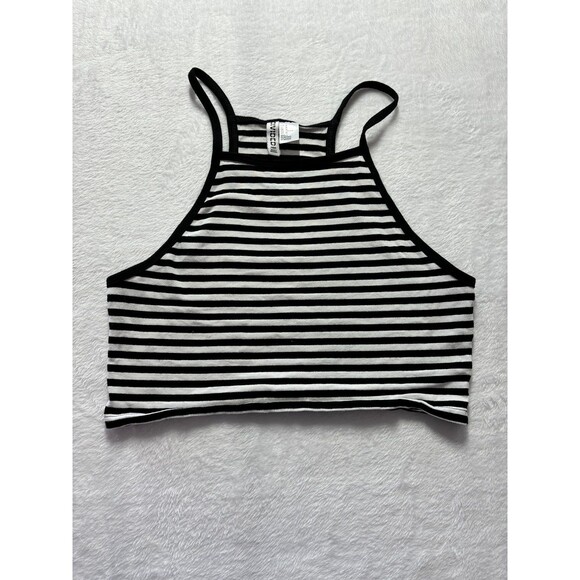 H&M Divided Basic Black & White Striped Crop Camisole Tank Top size medium - Picture 1 of 5
